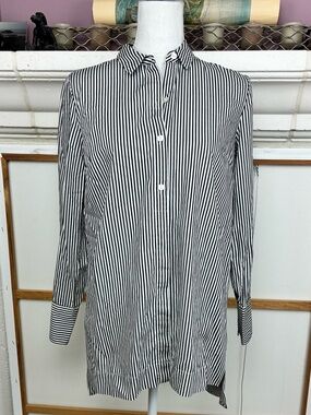 J. Jill Menswear Inspired Striped Classic Button-Down Longer Shirt w/side vents